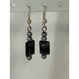 Cute Silver Tone Beaded Dangle Earrings 1.5”